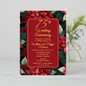 Dark Holiday Floral 75e bruiloft Jubileum Party Folie Uitnodiging (Staand Voorkant)