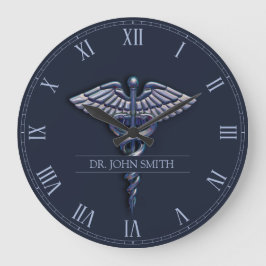 Dark Holographic 3D Medical Caduceus Chrome Name Grote Klok