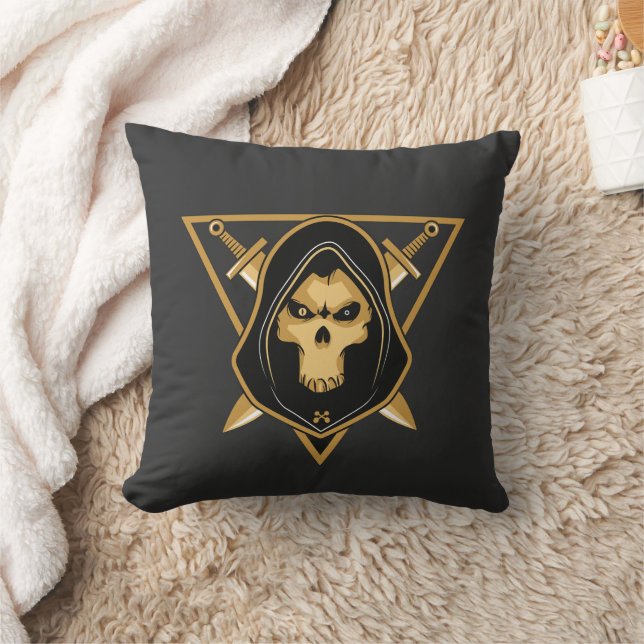 Dark Hooded Skull Throw Pillow Kussen (Deken)