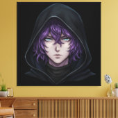 Dark Hoodie Anime Boy with Purple Hair Canvas Afdruk (Insitu (Woonkamer))