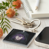 Dark Hoodie Anime Boy with Purple Hair Sleutelhanger (Voorkant Rechts)