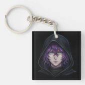Dark Hoodie Anime Boy with Purple Hair Sleutelhanger (Voorkant)