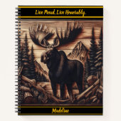 Dark houten eland reliëf kunst met natuur notitieboek (Voorkant)