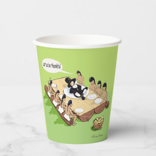Dark Humor Native Amerikaanse Thanksgiving Cartoon Papieren Bekers (Voorkant)
