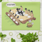 Dark Humor Native Amerikaanse Thanksgiving Cartoon Theedoek (Gevouwen)