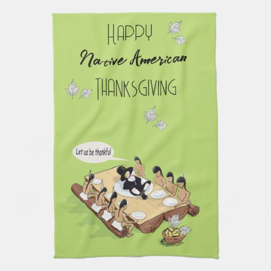 Dark Humor Native Amerikaanse Thanksgiving Cartoon Theedoek (Verticaal)