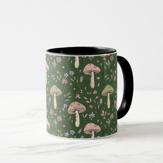 Dark Hunter Green Moody Fungi Seamless Pattern Mok (Voorkant rechts)