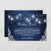 Dark Indigo Mason Jar Lights Lace Weddenschap Deta Informatiekaartje (Voorkant / Achterkant)