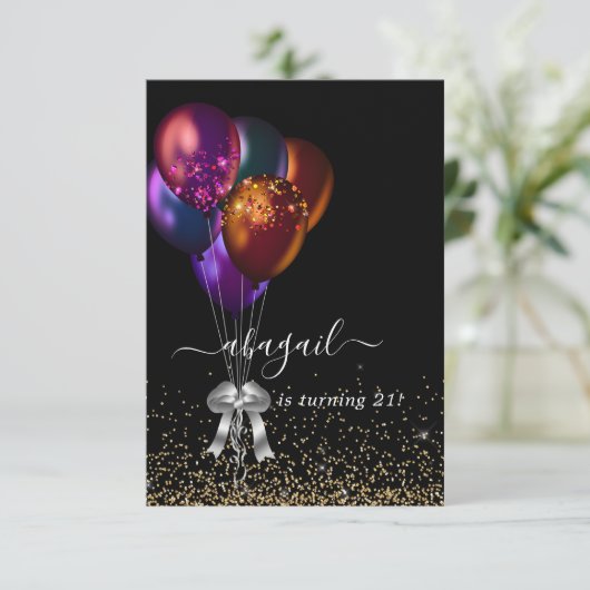 Dark Iridescent Balloons Birthday Party Kaart (Staand voorkant)