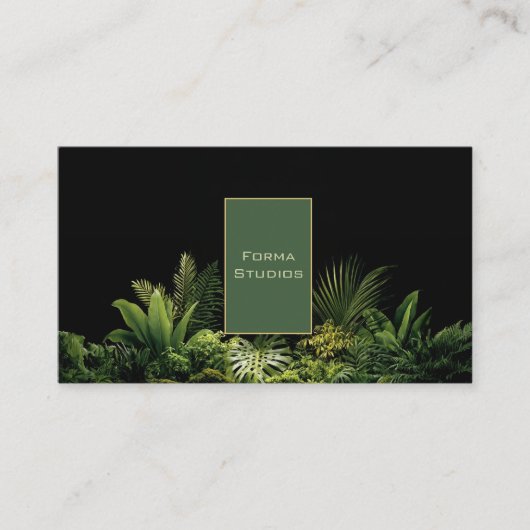Dark Jungle Tropical Foliage Minimalist Black Visitekaartje (Voorkant)