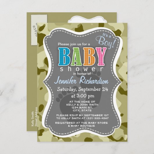 Dark Khaki Camo; Camouflage Uitnodiging Briefkaart (Voorkant / Achterkant)