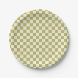 Dark Khaki en Beige Checkerboard Papieren Bordje