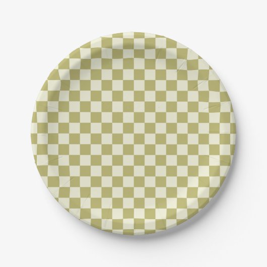 Dark Khaki en Beige Checkerboard Papieren Bordje (Voorkant)
