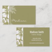 Dark Khaki Tropical Hibiscus; Palm Visitekaartje (Voorkant / Achterkant)