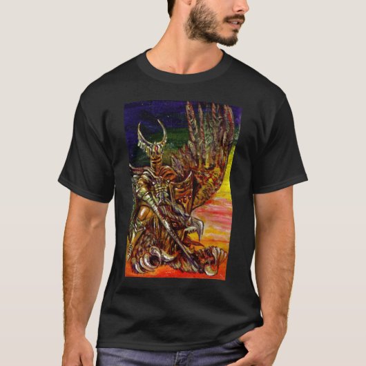 DARK KNIGHT EN DRAGON Fantasy T-shirt (Voorkant)