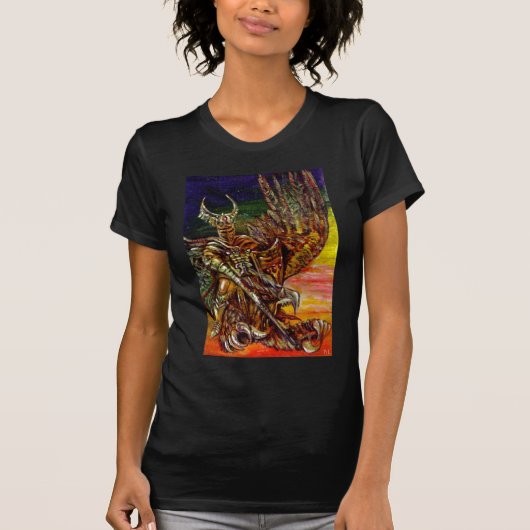 DARK KNIGHT EN DRAGON Fantasy T-shirt (Voorkant)