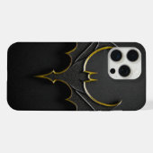 Dark Knight Gold Bat Symbol on Black Leather Text iPhone Hoesje (Achterkant horizontaal)