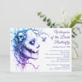Dark Lady Halloween Uitnodiging - Vlinder & Schede (Staand voorkant)