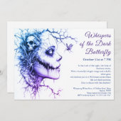 Dark Lady Halloween Uitnodiging - Vlinder & Schede (Voorkant / Achterkant)