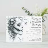 Dark Lady Halloween Uitnodiging - Vlinder & Schede (Staand voorkant)