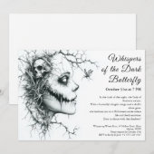 Dark Lady Halloween Uitnodiging - Vlinder & Schede (Voorkant / Achterkant)