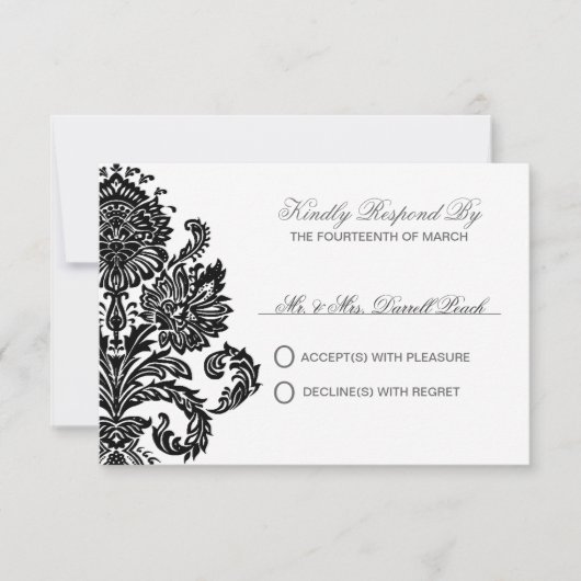 Dark Lavender Elegant Damask Wedding Gepersonalise RSVP Kaartje (Voorkant)
