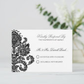Dark Lavender Elegant Damask Wedding Gepersonalise RSVP Kaartje (Staand voorkant)