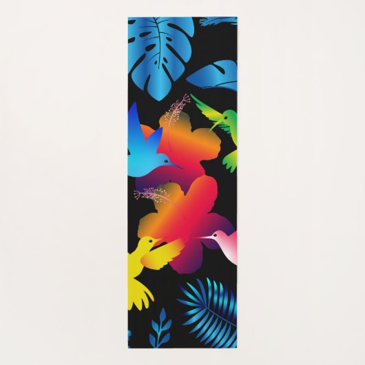 Dark Leafy Summer Tropical Hummingbird Yogamat (Achterkant)