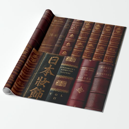 Dark Leather Book Spines Book Lovers Cadeaupapier (Uitgerold)