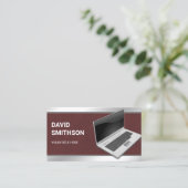 Dark Leather Laptop PC Computer Repair Technician Visitekaartje (Staand voorkant)