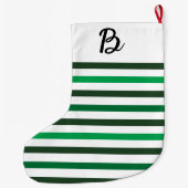Dark Light Green Stripes Monogram Christmas Grote Kerstsok (Achterkant)