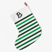 Dark Light Green Stripes Monogram Christmas Grote Kerstsok (Achterkant (Hangend))