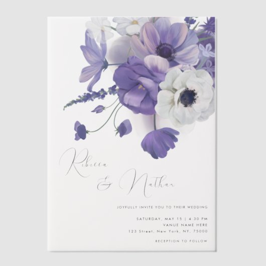 Dark Lilac & Lavender Floral Wedding Vellum Uitnodigingen (Voorkant)