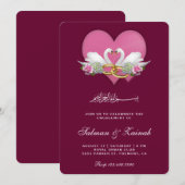 Dark Magenta Romantic Swans Islamic Verloving Kaart (Voorkant / Achterkant)