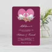 Dark Magenta Romantic Swans Islamic Verloving Kaart (Staand voorkant)