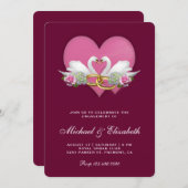 Dark Magenta Romantische Zwanen Verlovingsfeest Kaart (Voorkant / Achterkant)