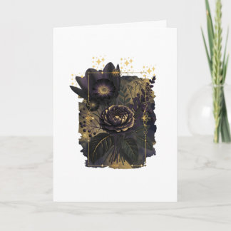 Dark Magical Floral Bouquet in Golden Frame Kaart