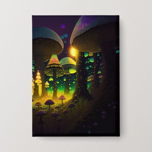 Dark Magical Luminous Mushrooms Button (Voorkant)