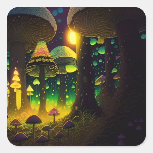 Dark Magical Luminous Mushrooms Sticker (Voorkant)