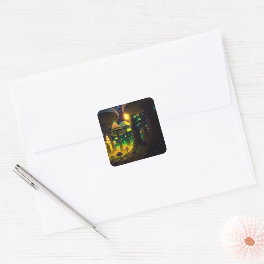 Dark Magical Luminous Mushrooms Sticker (Envelop)