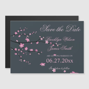 Dark Magnetic Cherry Blossom Wedding Save the Date Magnetische Uitnodiging