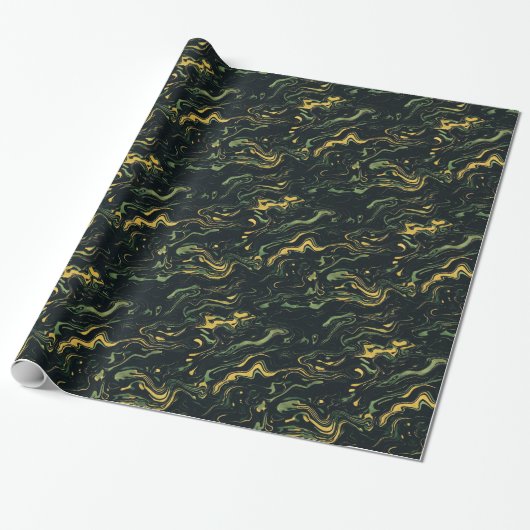 Dark Marble Swirl Wrapping Paper Cadeaupapier (Uitgerold)