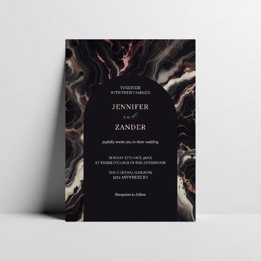 Dark Marble Wedding Moody & Luxe Herfst Elegantie Folie Uitnodiging