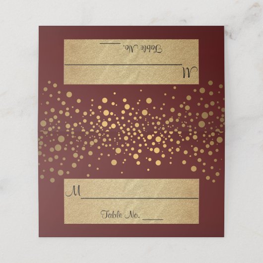 Dark Maroon en Gold Chevron en Confetti Stippen 2 Plaatskaartje (Buitenkant ongevouwen)