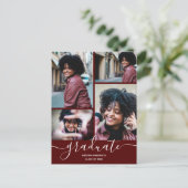 Dark Maroon Foto Graduparty Invitation Briefkaart (Staand voorkant)