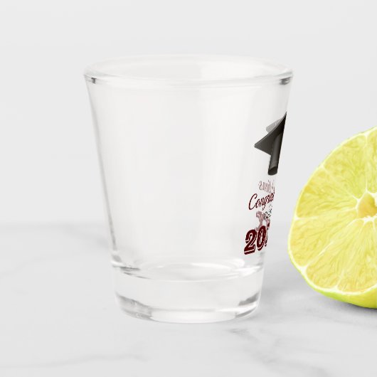 Dark Maroon Gray Afstuderen College Shot Glas (Links)