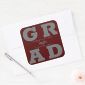 Dark Maroon Gray Bold Graduparty Vierkante Sticker (Envelop)