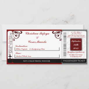 Dark Maroon Grijs Boarding Pass Uitnodiging voor b