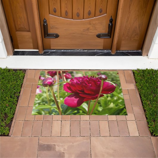 Dark Maroon velvet peonies Deurmat (Buiten)