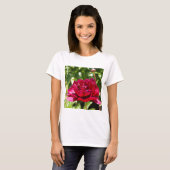 Dark Maroon velvet peonies T-shirt (Voorkant volledig)